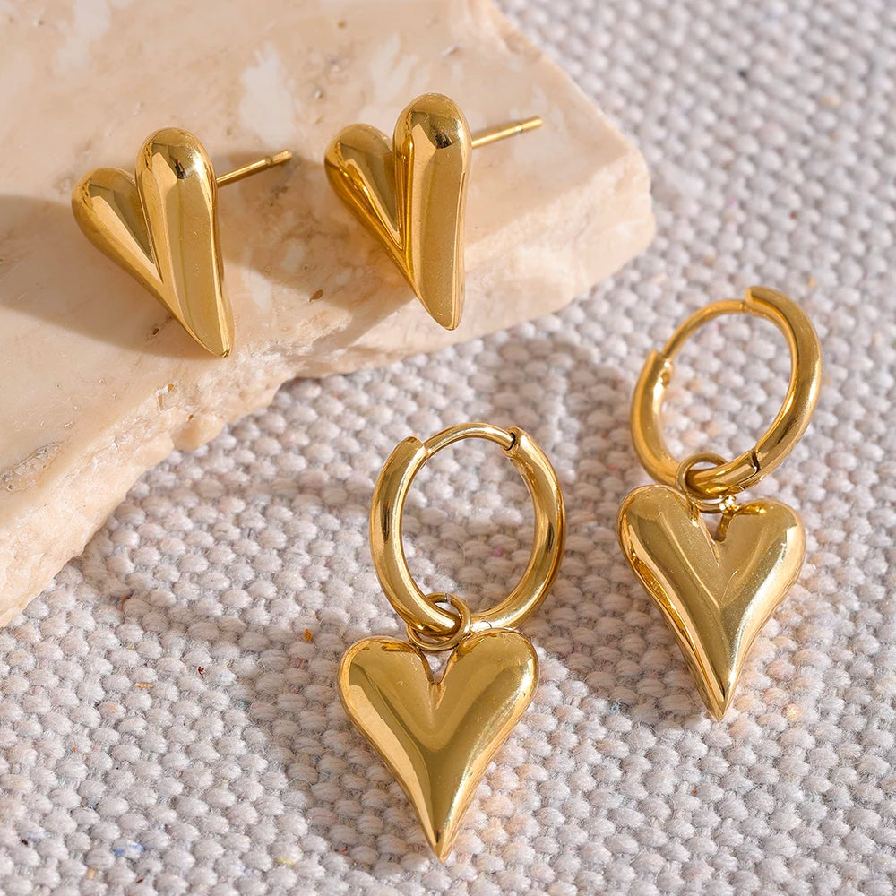 Gold Heart Huggie Hoop Earrings – Stainless Steel, Tarnish-Free