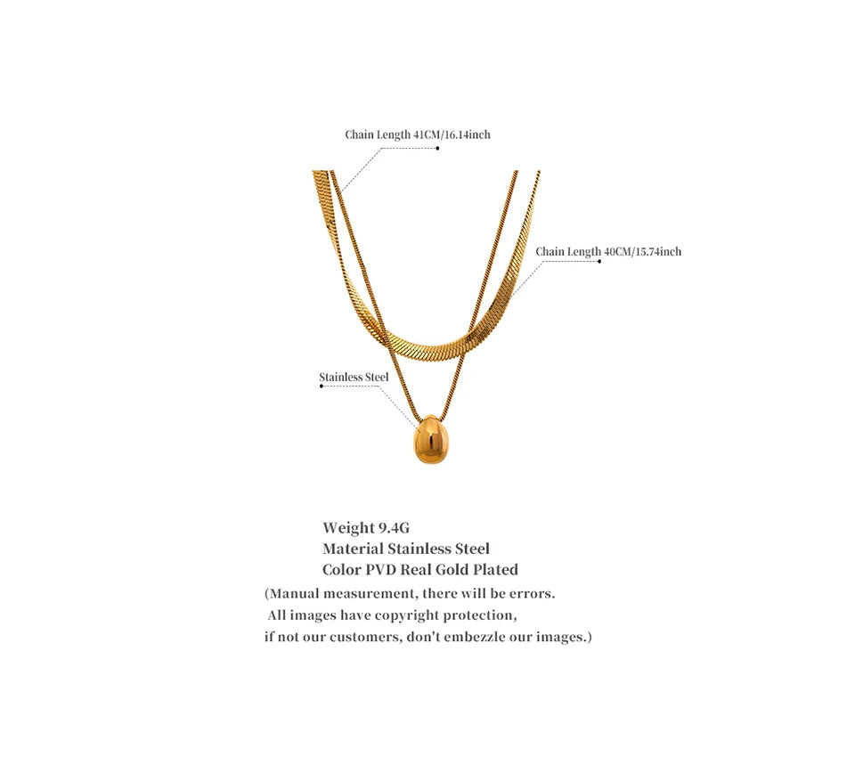 Snake Chain Double Layer Stainless Steel Water Drop Pendant Necklace for Women Statement 18k Gold Color Jewelry Waterproof