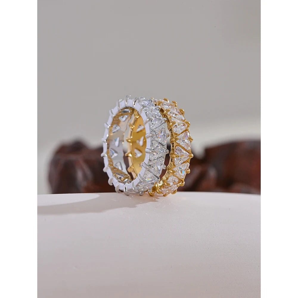Gold Heart Ring with Cubic Zirconia – Shiny Stainless Steel Jewelry