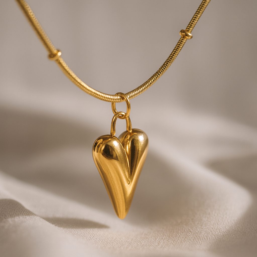 18K Gold Heart Pendant Choker Necklace for Women – Stainless Steel, Waterproof, Elegant Jewelry Gift