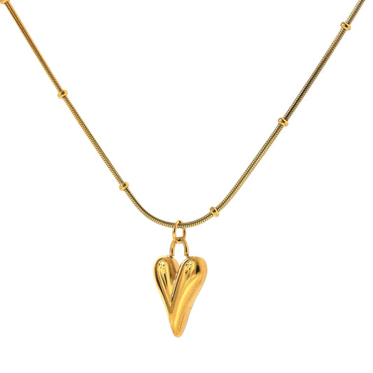 18K Gold Heart Pendant Choker Necklace for Women – Stainless Steel, Waterproof, Elegant Jewelry Gift