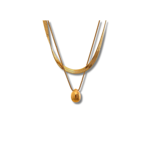 Snake Chain Double Layer Stainless Steel Water Drop Pendant Necklace for Women Statement 18k Gold Color Jewelry Waterproof
