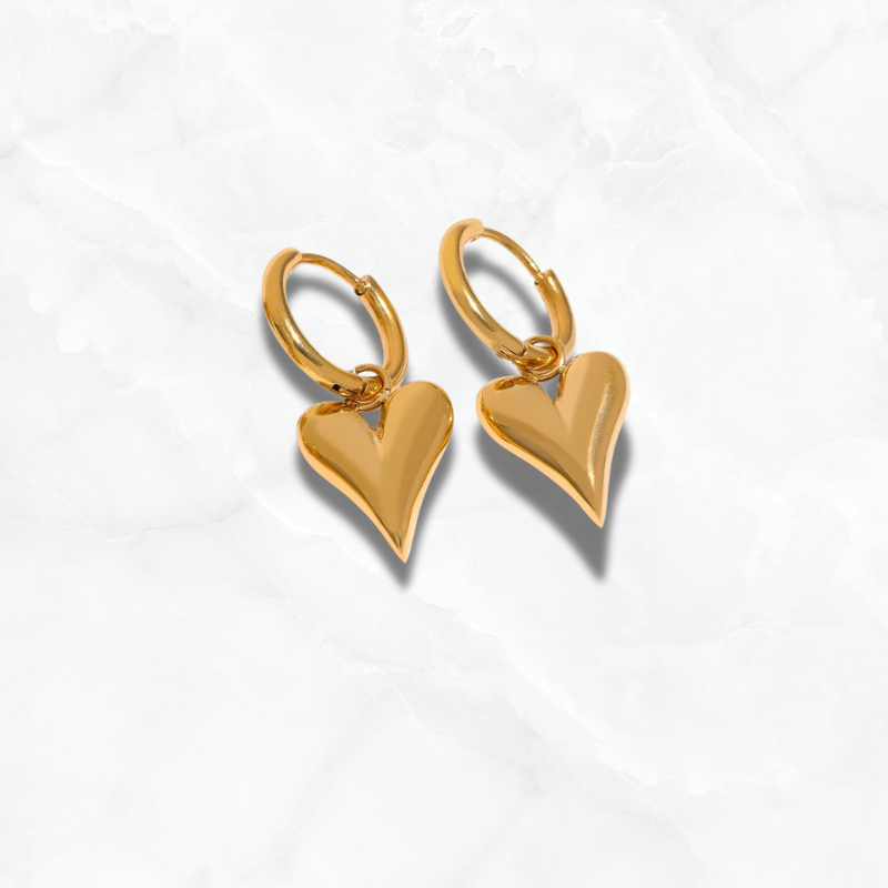 Gold Heart Huggie Hoop Earrings – Stainless Steel, Tarnish-Free