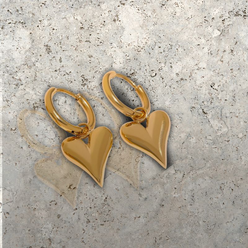 Gold Heart Huggie Hoop Earrings – Stainless Steel, Tarnish-Free