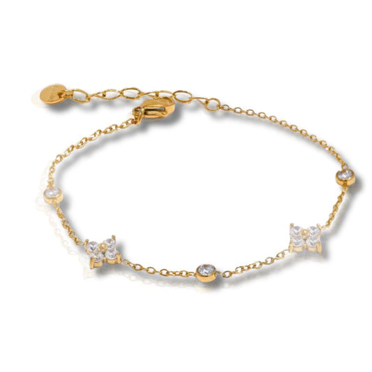 Delicate Cubic Zirconia Flower Chain Thin Bracelet Bangle Stainless Steel Rust Proof Office Ladies Chic Jewelry New Gift