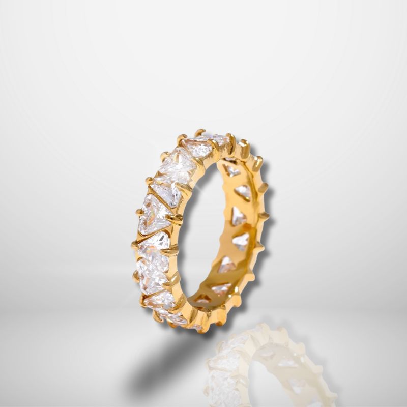 Gold Heart Ring with Cubic Zirconia – Shiny Stainless Steel Jewelry