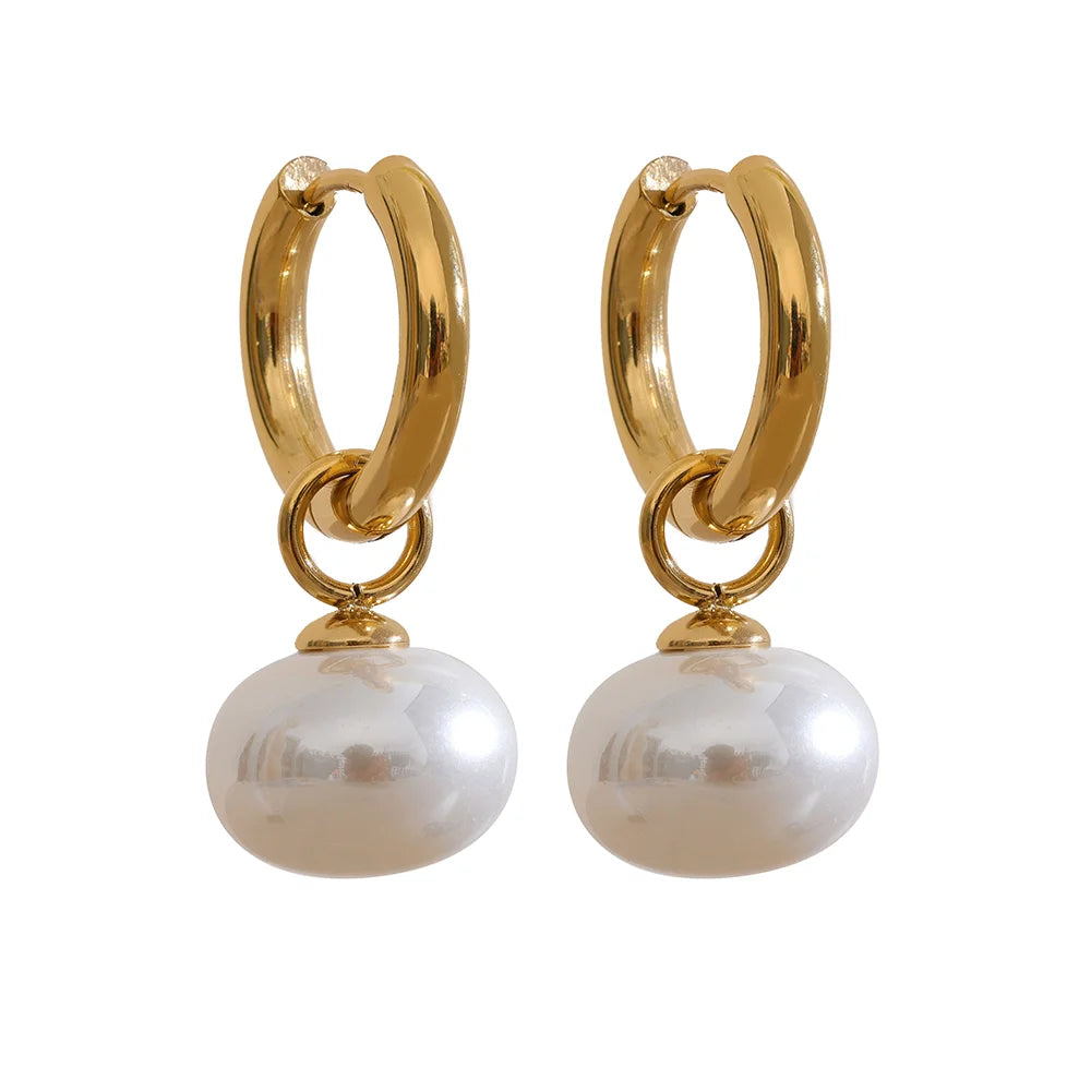 Gold Hoop Earrings with Pearl Drops