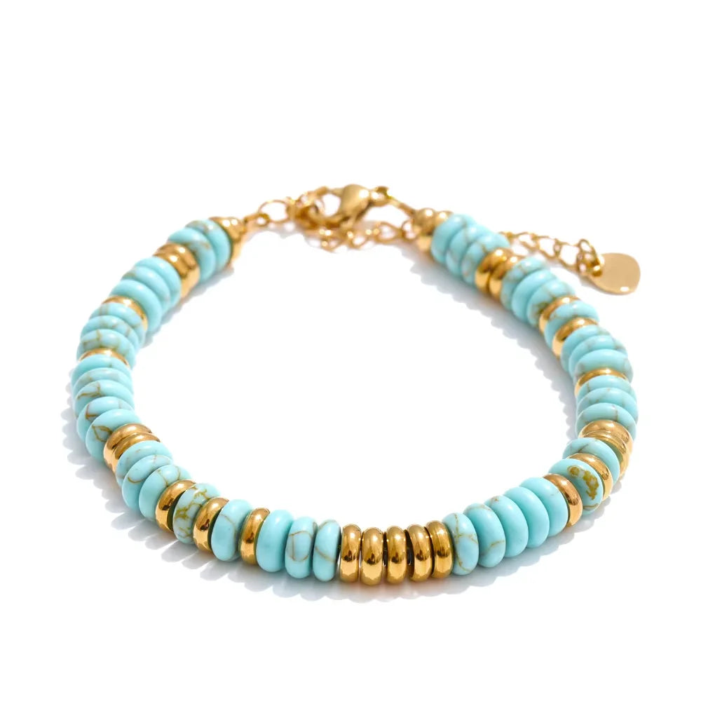 Boho Colorful Stone Beaded Bracelet – Handmade, Waterproof, Stainless Steel, Trendy Jewelry Gift”