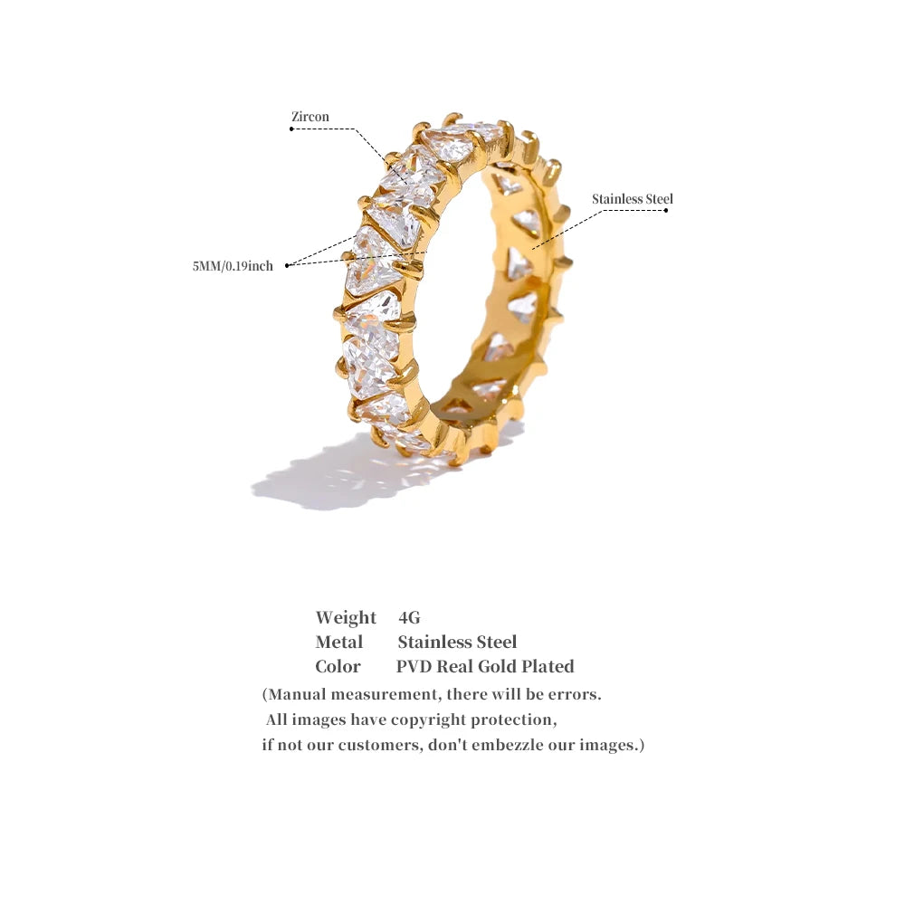 Gold Heart Ring with Cubic Zirconia – Shiny Stainless Steel Jewelry