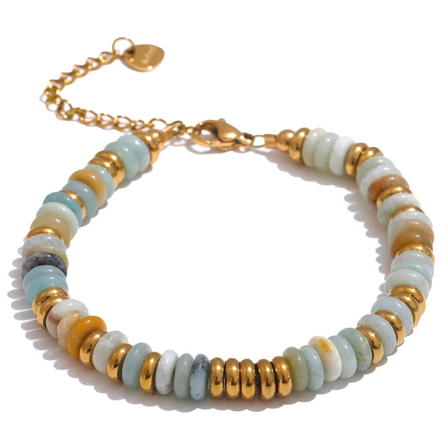 Boho Colorful Stone Beaded Bracelet – Handmade, Waterproof, Stainless Steel, Trendy Jewelry Gift”