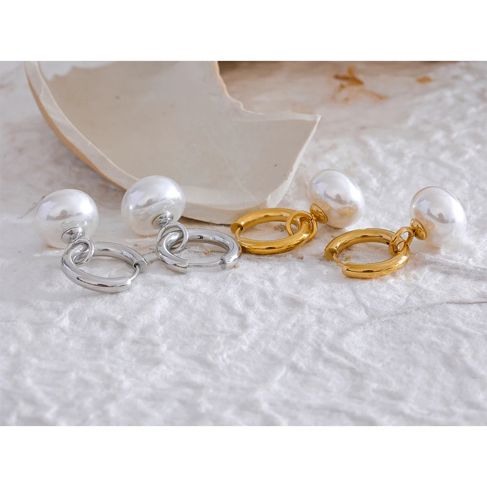 Gold Hoop Earrings with Pearl Drops