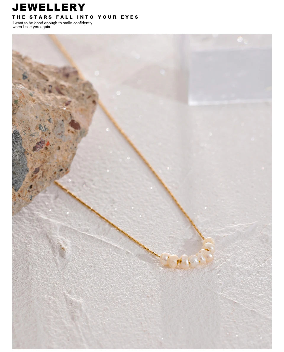 Tarnish Free Natural Pearl Beads Chic Exquisite Necklace Thin Chain Stainless Steel Minimalist Charm Collar Jewelry Women