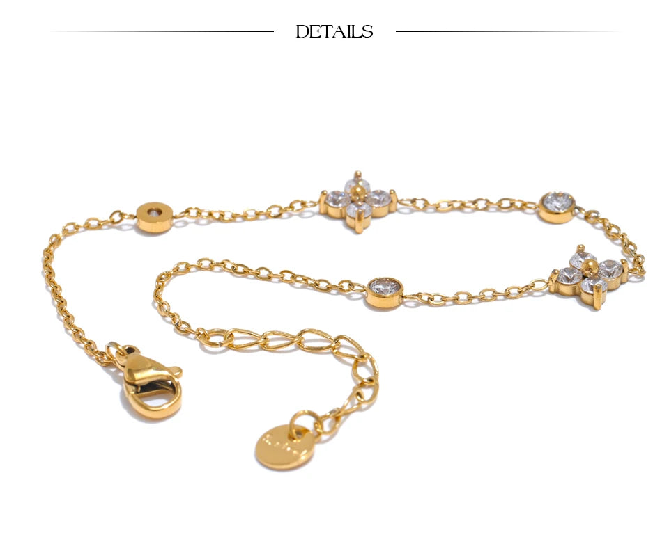 Delicate Cubic Zirconia Flower Chain Thin Bracelet Bangle Stainless Steel Rust Proof Office Ladies Chic Jewelry New Gift