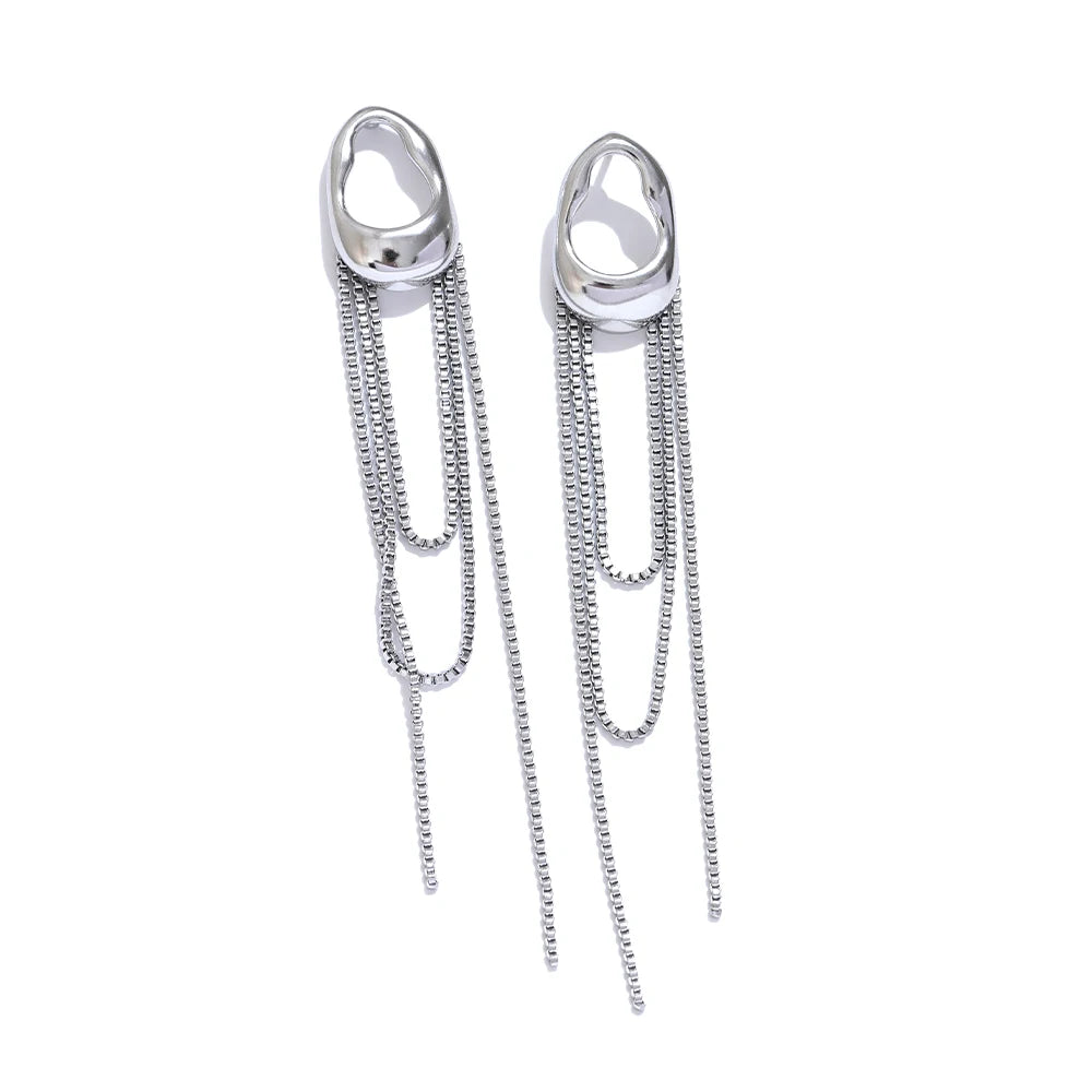 Stainless Steel Tassel Chain Drop Earrings – Geometric, Waterproof Jewelry Gift