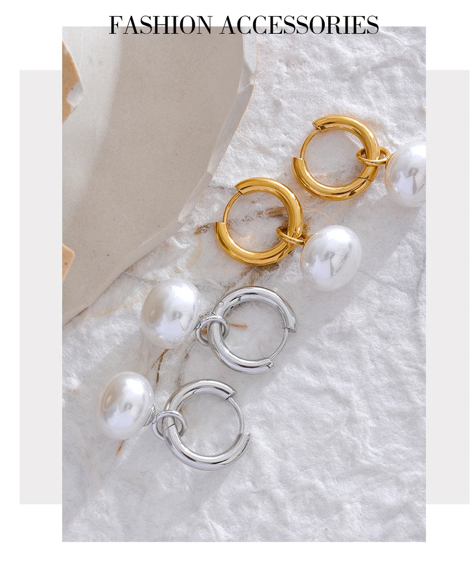 Gold Hoop Earrings with Pearl Drops