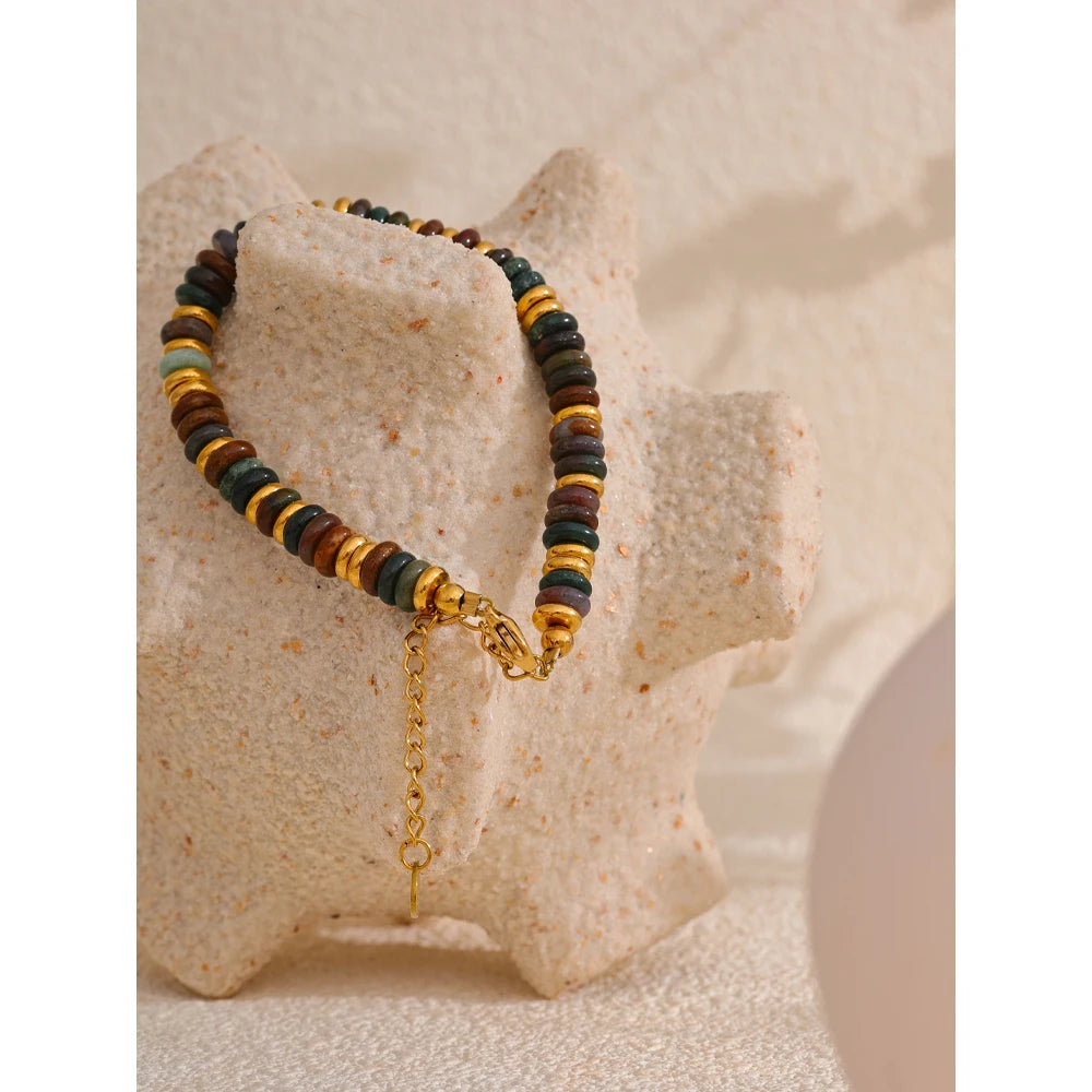 Boho Colorful Stone Beaded Bracelet – Handmade, Waterproof, Stainless Steel, Trendy Jewelry Gift”