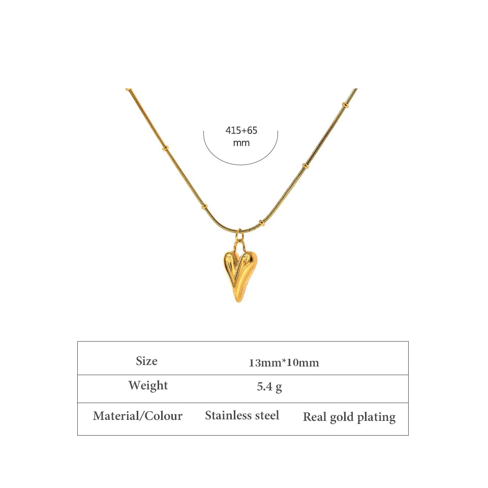 18K Gold Heart Pendant Choker Necklace for Women – Stainless Steel, Waterproof, Elegant Jewelry Gift