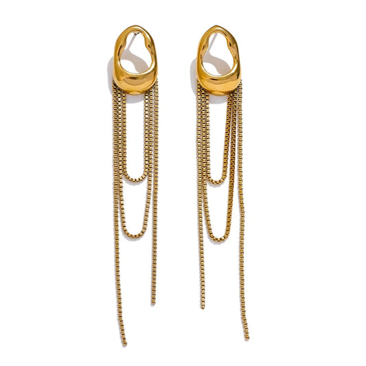 Stainless Steel Tassel Chain Drop Earrings – Geometric, Waterproof Jewelry Gift