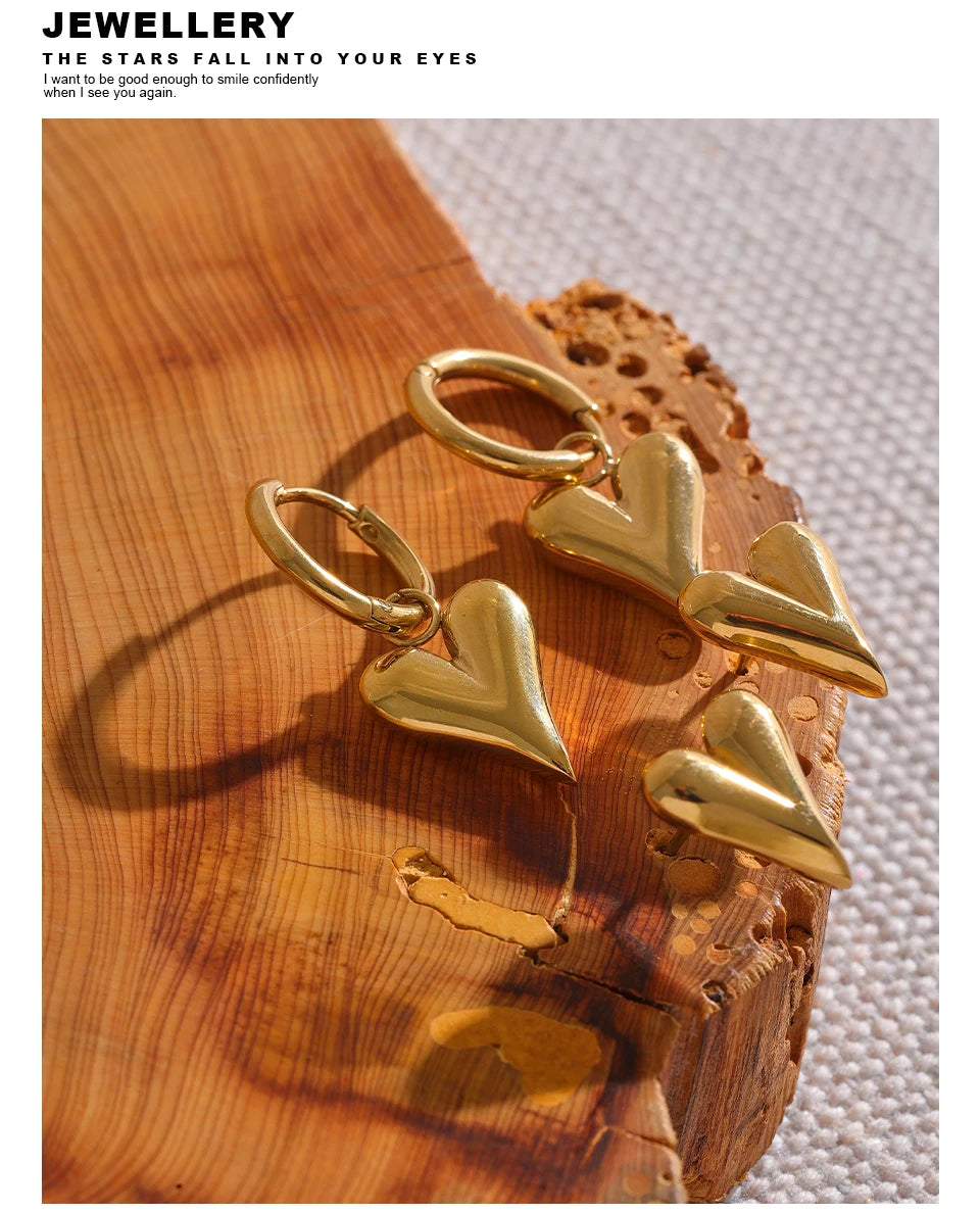 Gold Heart Huggie Hoop Earrings – Stainless Steel, Tarnish-Free