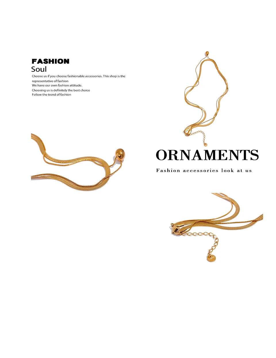 Snake Chain Double Layer Stainless Steel Water Drop Pendant Necklace for Women Statement 18k Gold Color Jewelry Waterproof