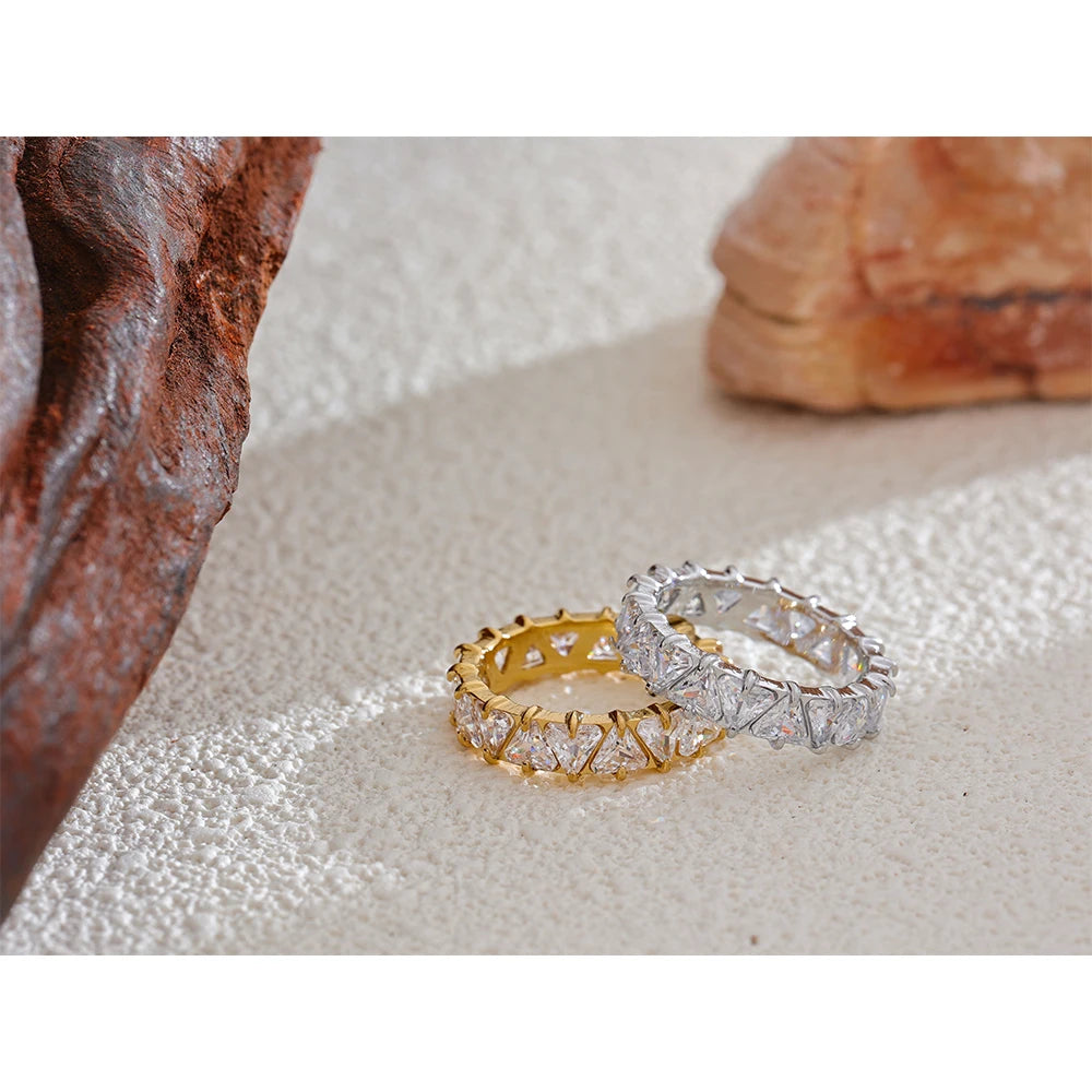 Gold Heart Ring with Cubic Zirconia – Shiny Stainless Steel Jewelry