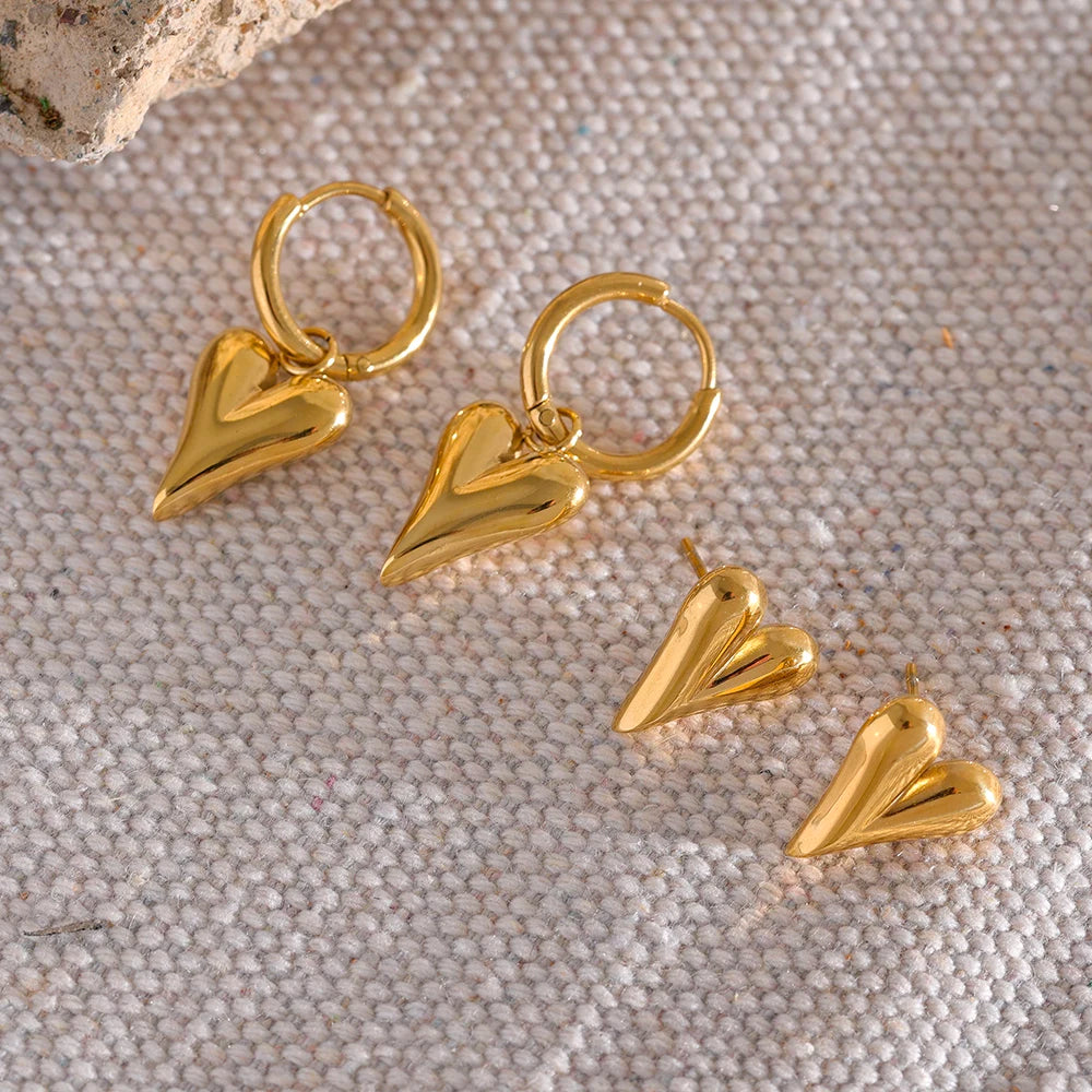 Gold Heart Huggie Hoop Earrings – Stainless Steel, Tarnish-Free