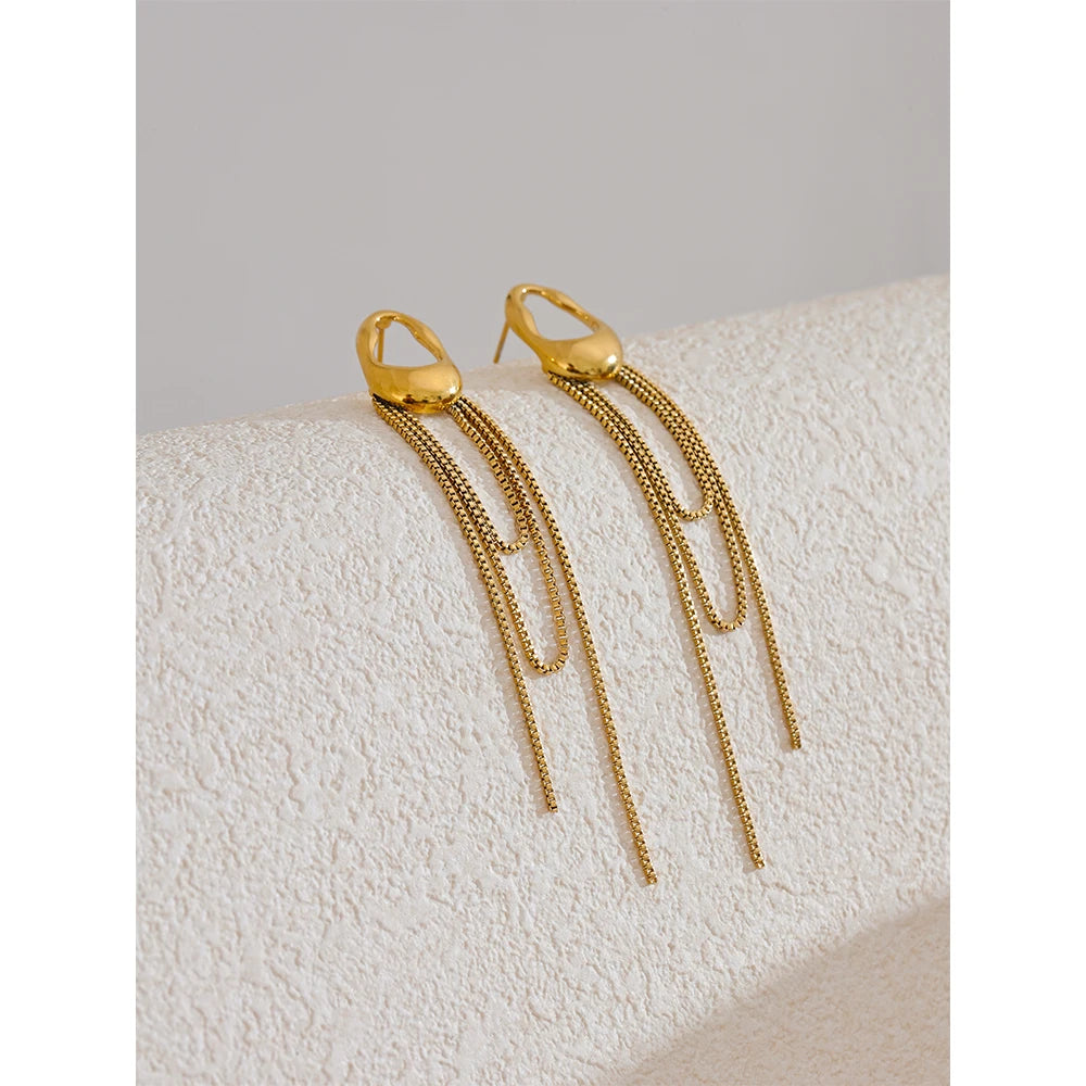Stainless Steel Tassel Chain Drop Earrings – Geometric, Waterproof Jewelry Gift