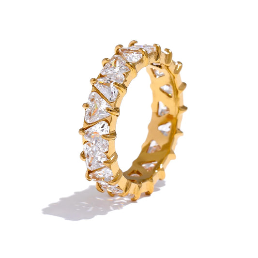 Gold Heart Ring with Cubic Zirconia – Shiny Stainless Steel Jewelry