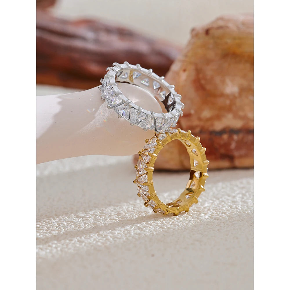 Gold Heart Ring with Cubic Zirconia – Shiny Stainless Steel Jewelry