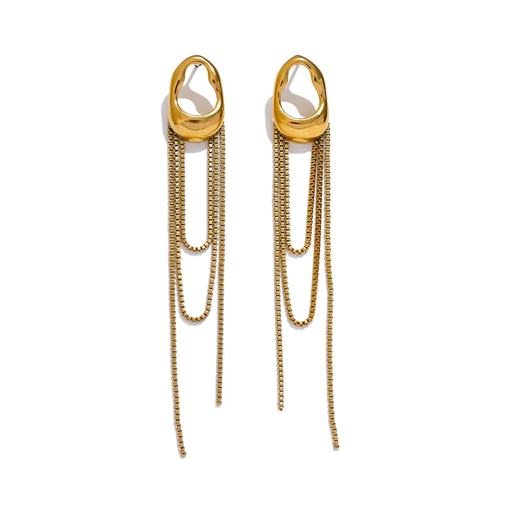Stainless Steel Tassel Chain Drop Earrings – Geometric, Waterproof Jewelry Gift