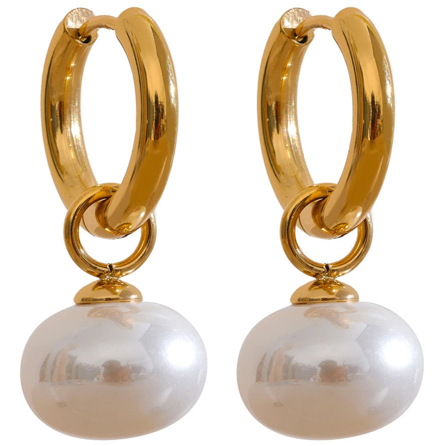 Gold Hoop Earrings with Pearl Drops