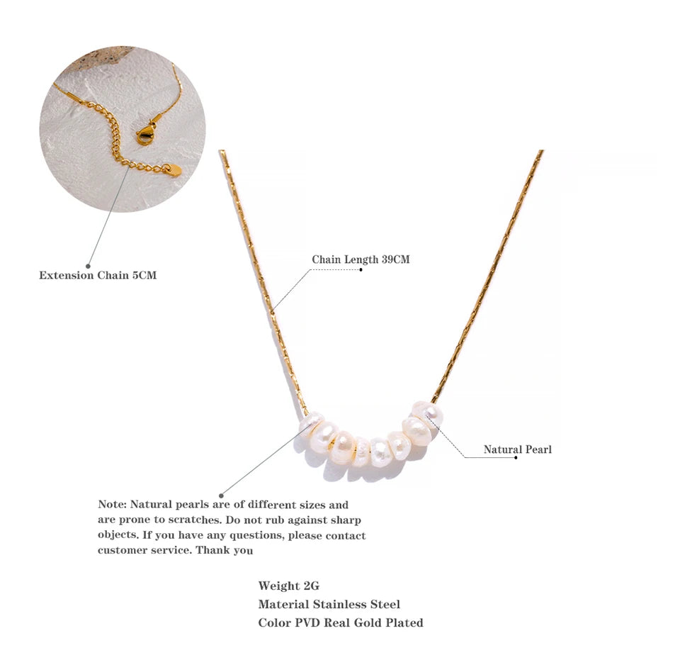 Tarnish Free Natural Pearl Beads Chic Exquisite Necklace Thin Chain Stainless Steel Minimalist Charm Collar Jewelry Women
