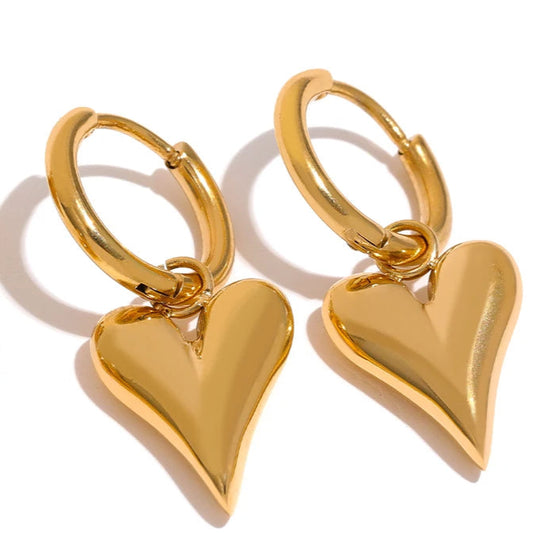 Gold Heart Huggie Hoop Earrings – Stainless Steel, Tarnish-Free