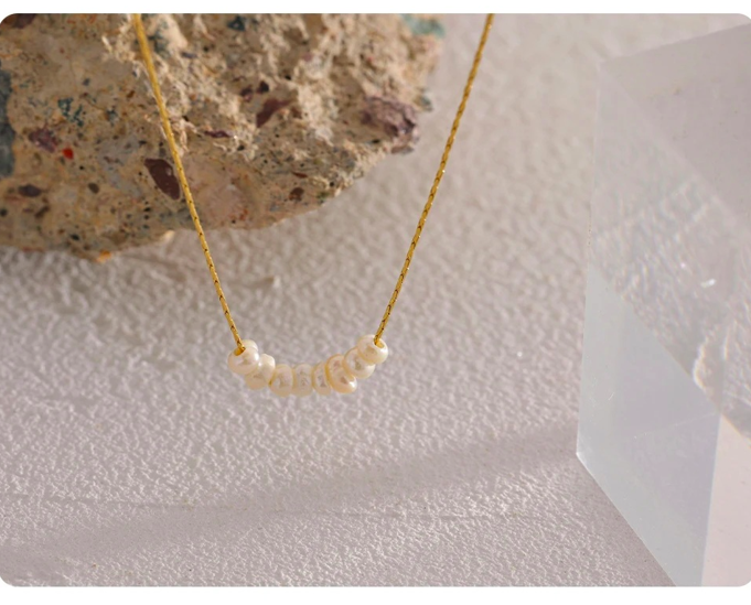 Tarnish Free Natural Pearl Beads Chic Exquisite Necklace Thin Chain Stainless Steel Minimalist Charm Collar Jewelry Women