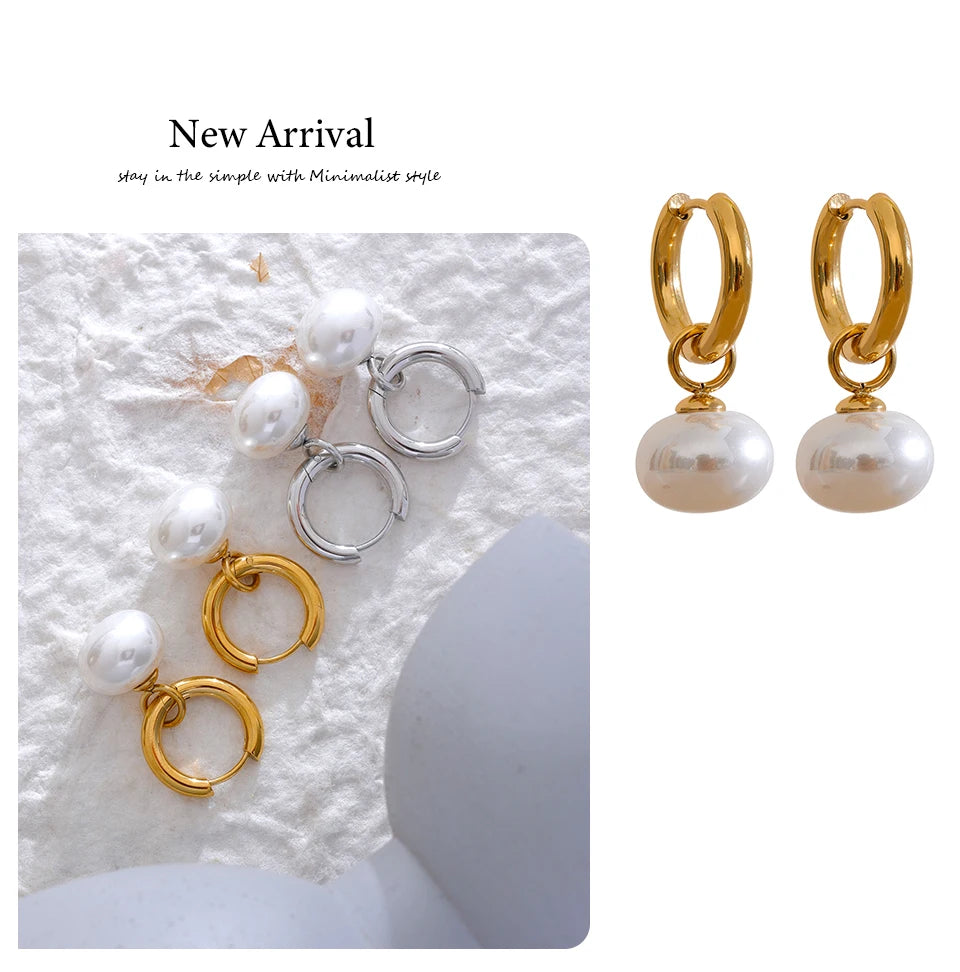 Gold Hoop Earrings with Pearl Drops