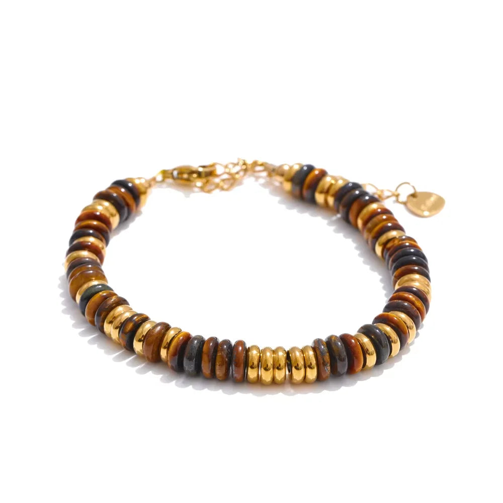 Boho Colorful Stone Beaded Bracelet – Handmade, Waterproof, Stainless Steel, Trendy Jewelry Gift”