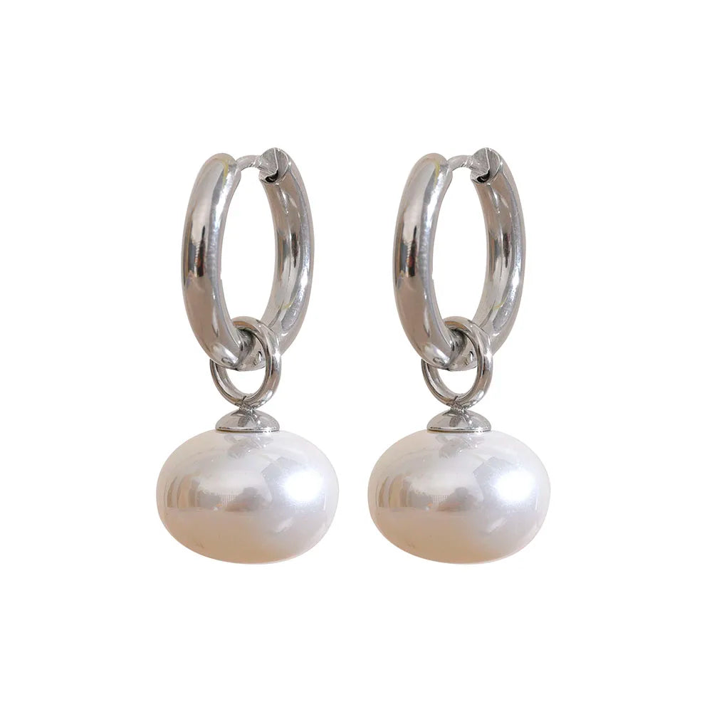 Gold Hoop Earrings with Pearl Drops