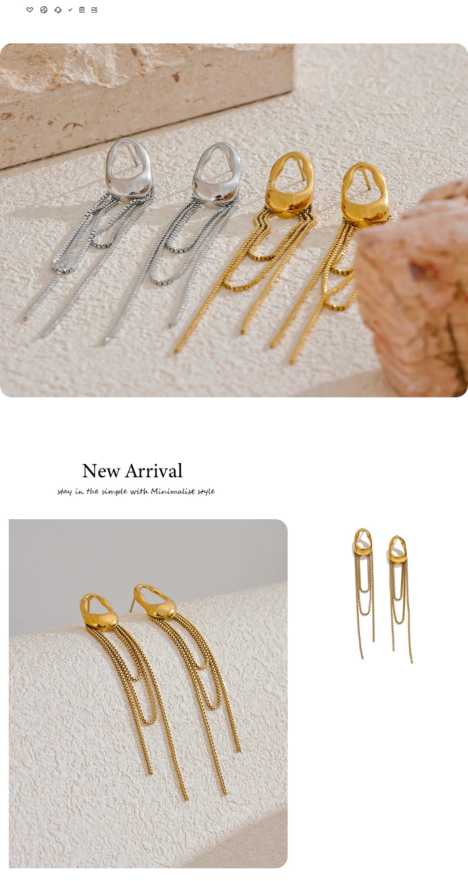 Stainless Steel Tassel Chain Drop Earrings – Geometric, Waterproof Jewelry Gift