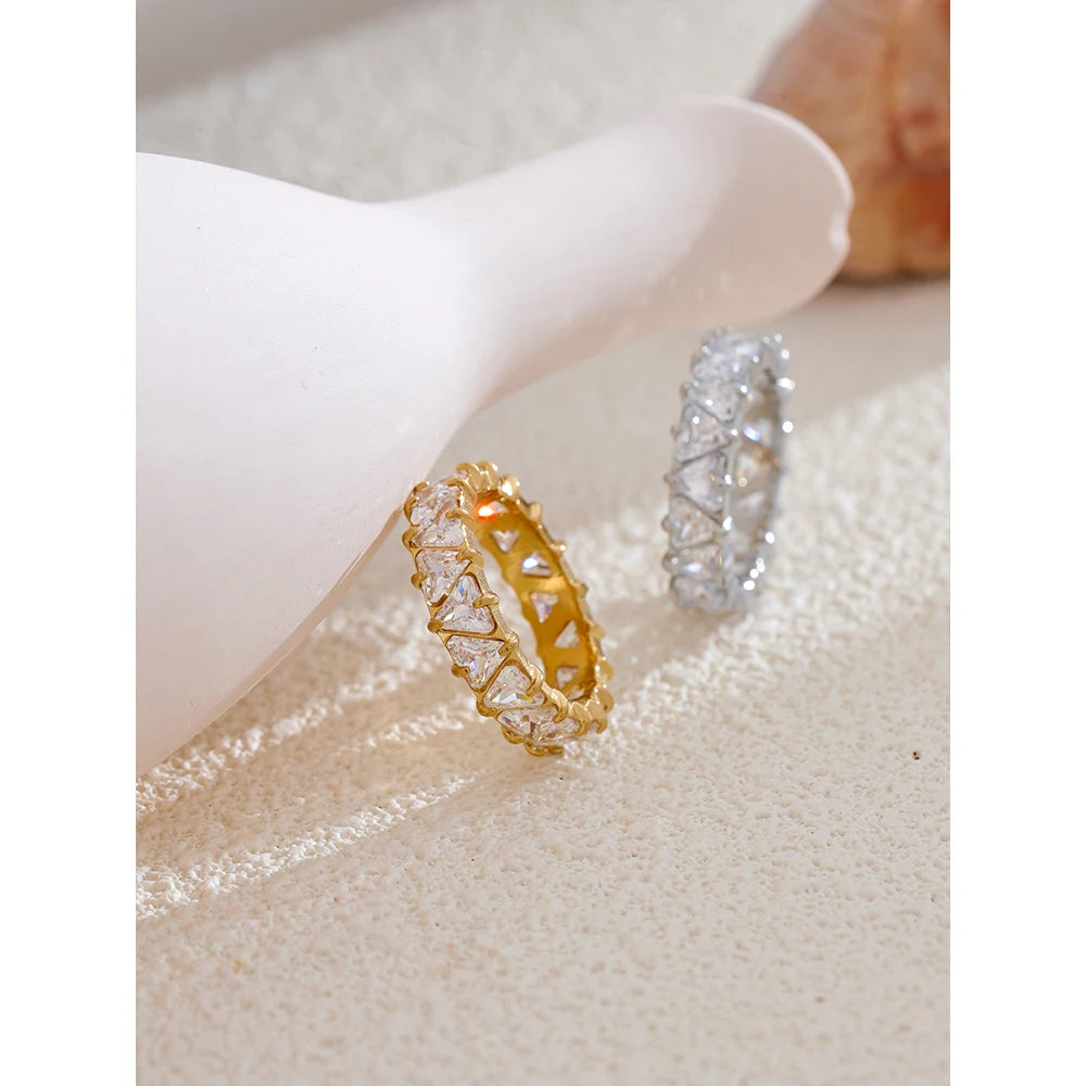 Gold Heart Ring with Cubic Zirconia – Shiny Stainless Steel Jewelry