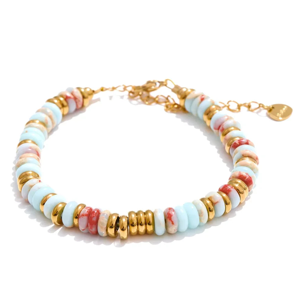 Boho Colorful Stone Beaded Bracelet – Handmade, Waterproof, Stainless Steel, Trendy Jewelry Gift”