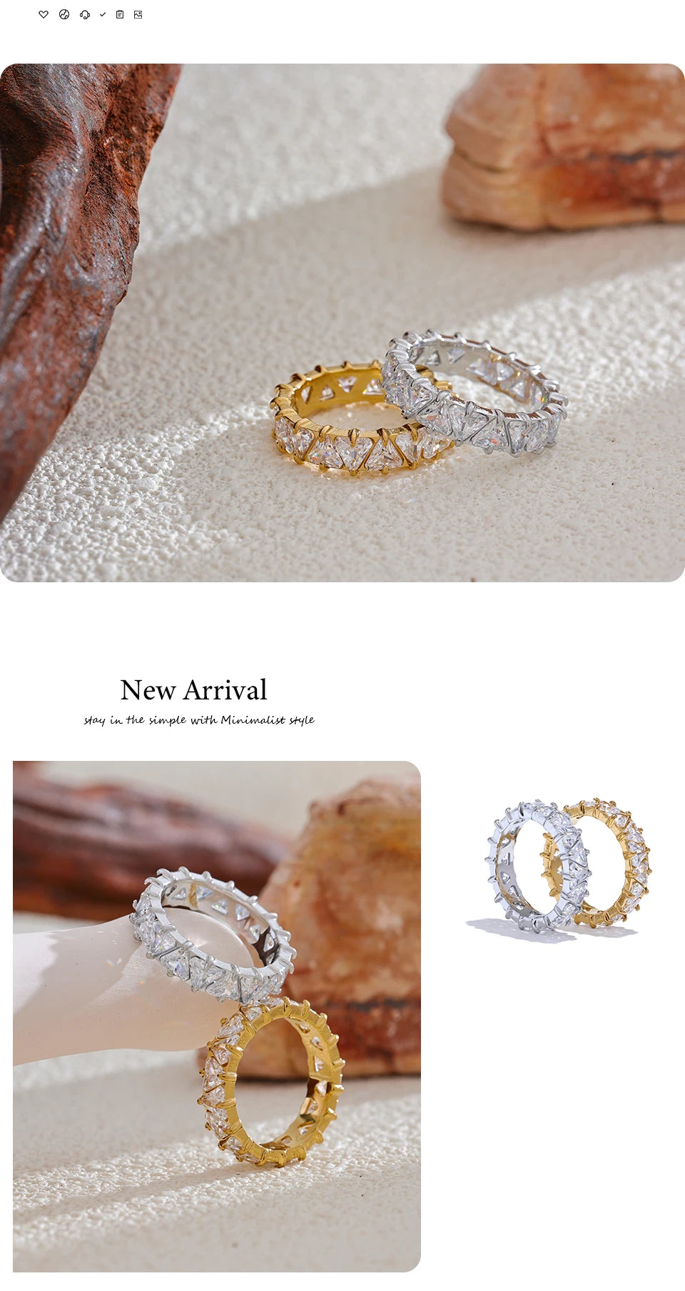 Gold Heart Ring with Cubic Zirconia – Shiny Stainless Steel Jewelry