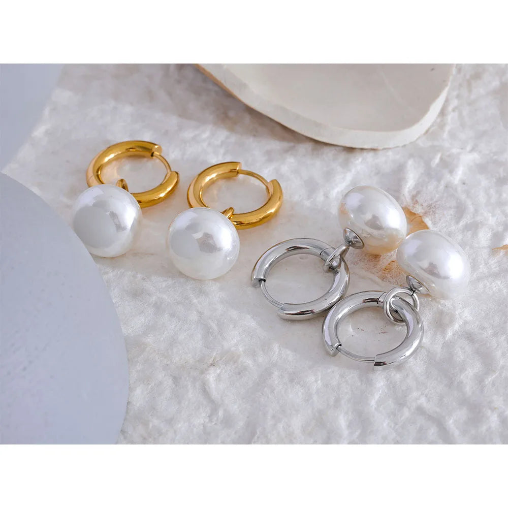 Gold Hoop Earrings with Pearl Drops