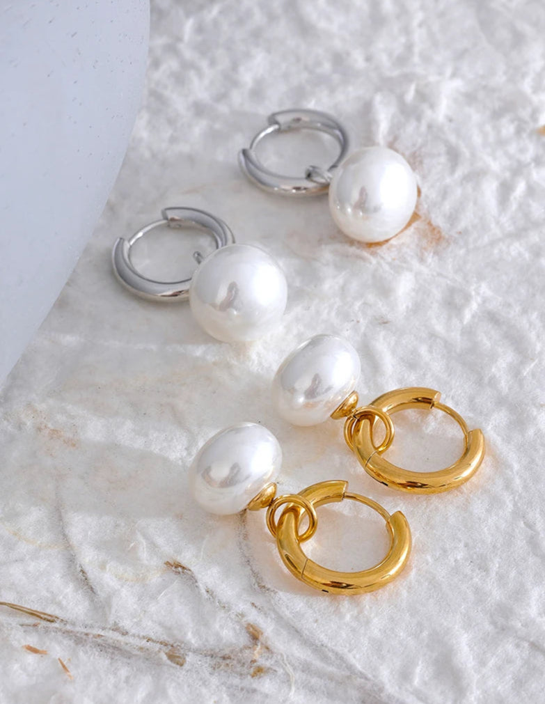 Gold Hoop Earrings with Pearl Drops
