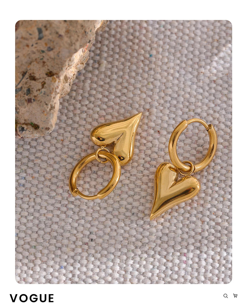 Gold Heart Huggie Hoop Earrings – Stainless Steel, Tarnish-Free